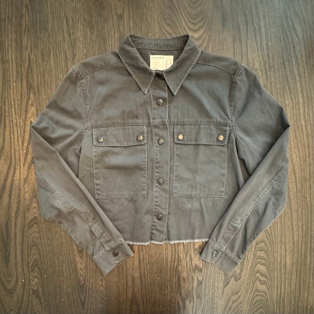 Life in Progress Charcoal Cropped Utility Shirt Jacket Size Small